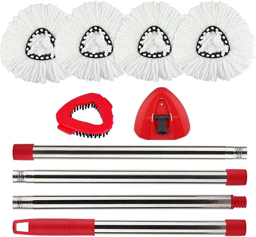 Kit Ricambio Mocio Rotante Hibaby – 2 Testine Microfibra, Base Triangolare E Manico Regolabile 76-147 Cm - 2