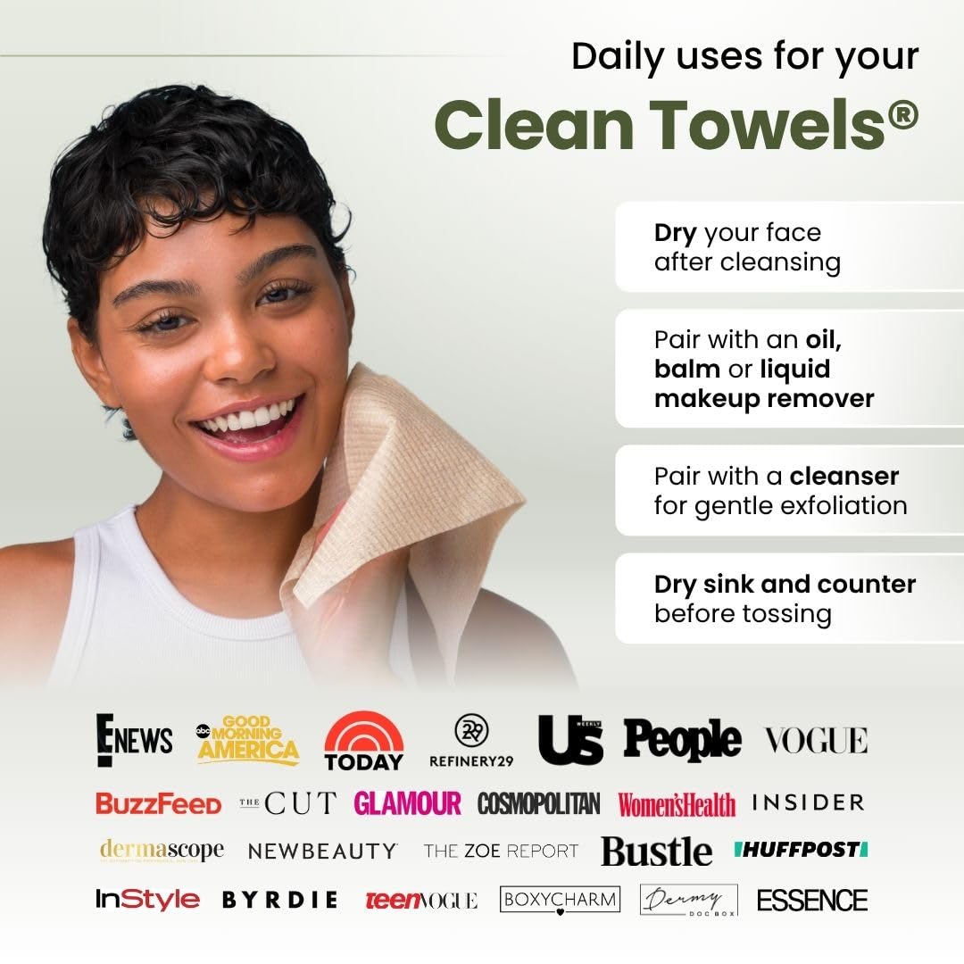 Clean Skin Club Bamboo Viscose Clean Towels® XL 100% USDA Biobased Face Towel, Disposable Face Towelette, Makeup Remover Dry Wipes, Ultra Soft, 50 Ct, 1 Pack - Image 4