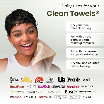 Clean Skin Club Bamboo Viscose Clean Towels XL 100% USDA Biobased Face Towel, Disposable Face Towelette, Makeup Remover Dry Wipes, Ultra Soft, 50 Ct, 1 Pack