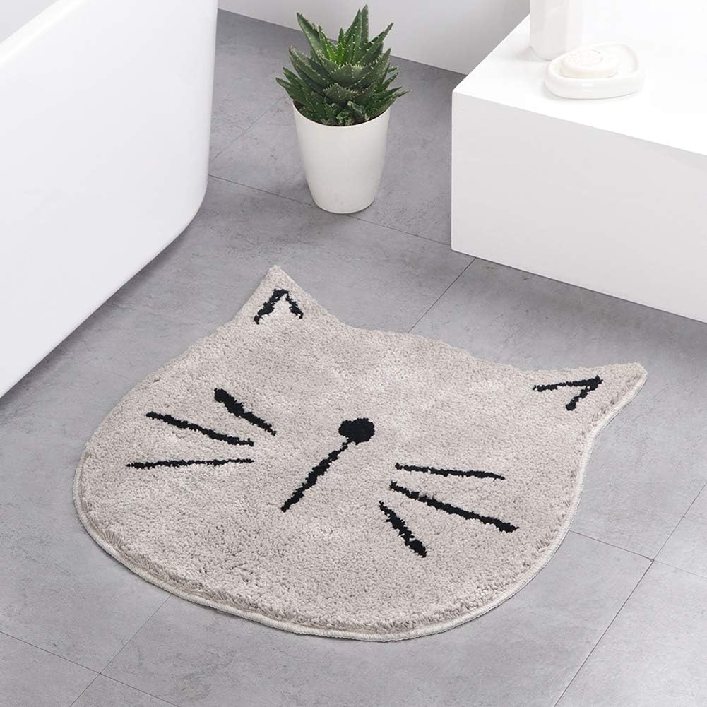 HelloTree Bath Mat Bathroom Rug,Cute Cat Bathrug Non-Slip Soft Bathrug Shower Washable Absorbent Mat Funny Doormat for Kids Absorbent Bath Mat for Living Room Bedroom Bathroom 23.6" x 23.6", Grey
