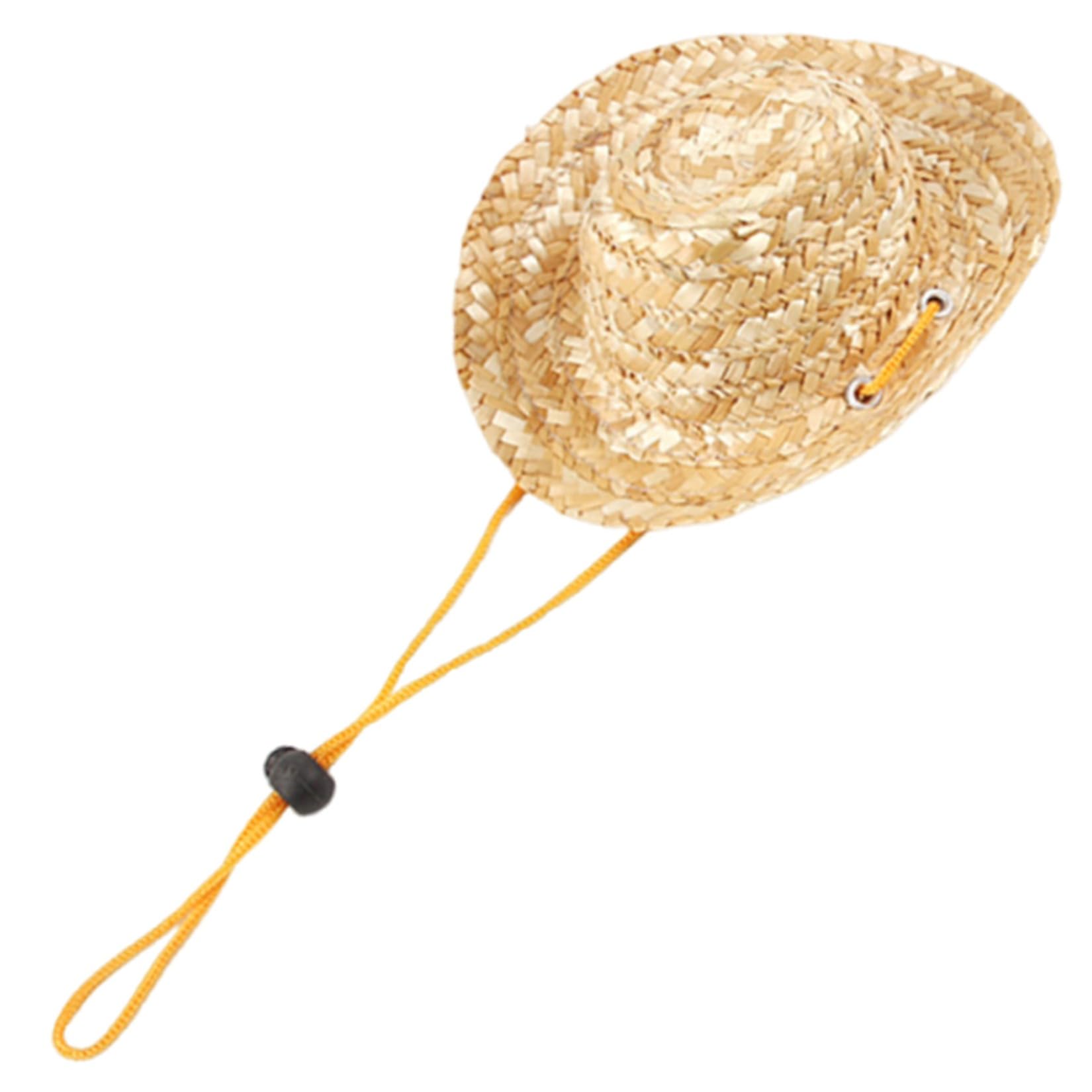 Pet Sombrero Straw Hat Summer Sun Protection Hat Adjustable Beach Garden Sun Bucket Cap for Puppy Small Dogs Cats Outdoor Accessory (L,Khaki)