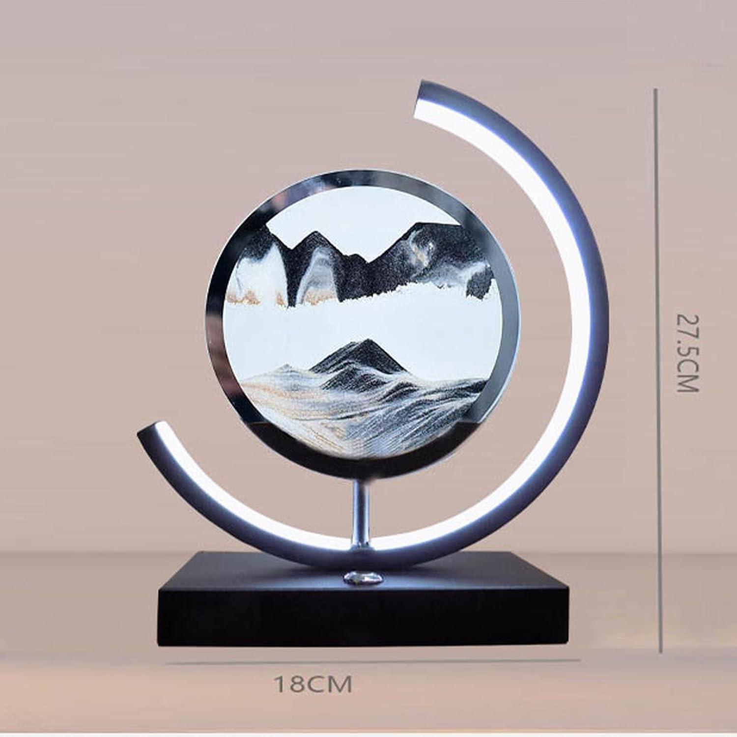 3D Moving Sand Art Desk Lamp 3D Moving Sand Art Rotating Hourglass Decoration Creative Art Creative Sea Glass Quicksand Painting Night Light (Black, Touch Style)