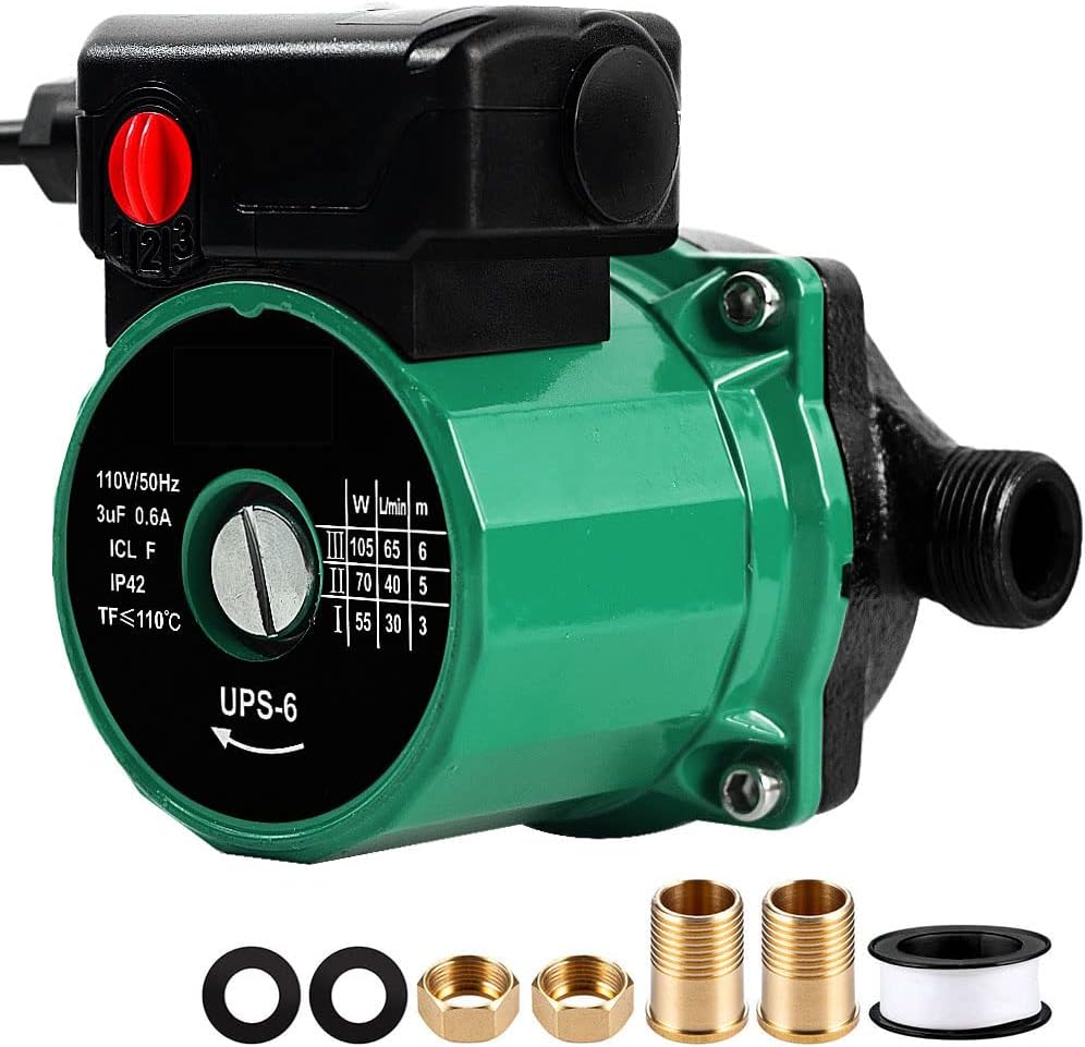 Hot Water Recirculating Pump, 105W, 3/4" NPT, 3 Speed, Stainless Steel Head, Green, Industrial Style, Cast Iron & Stainless Steel Material, Circulator Pump for Water Heater System