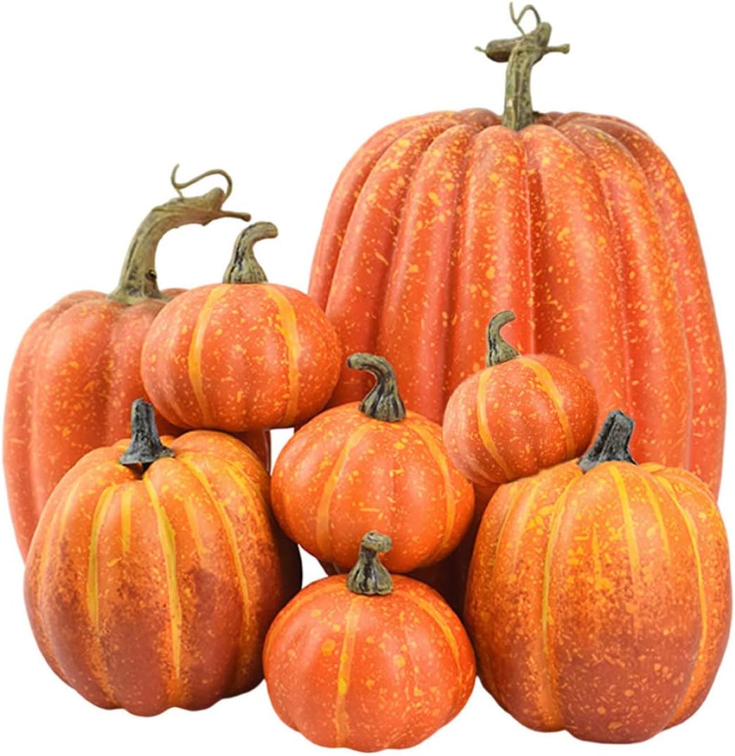 Autumn Decorations,Fall Decorations, Halloween Artificial Pumpkins Harvest Thanksgiving Lifelike Decoration Simulation Vegetables 8PCS