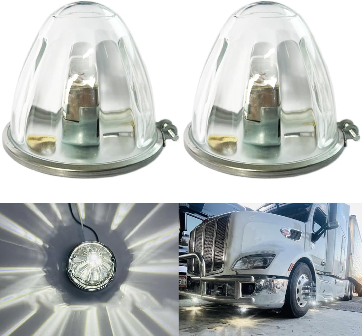 2Pcs Amber LED Clear Glass Lens Side Marker Turn Signal Watermelon Lights Turn Signal Marker Lights with Stainless Steel Bezel Compatible with Kenworth Peterbilt Freightliner Car Auto Trucks