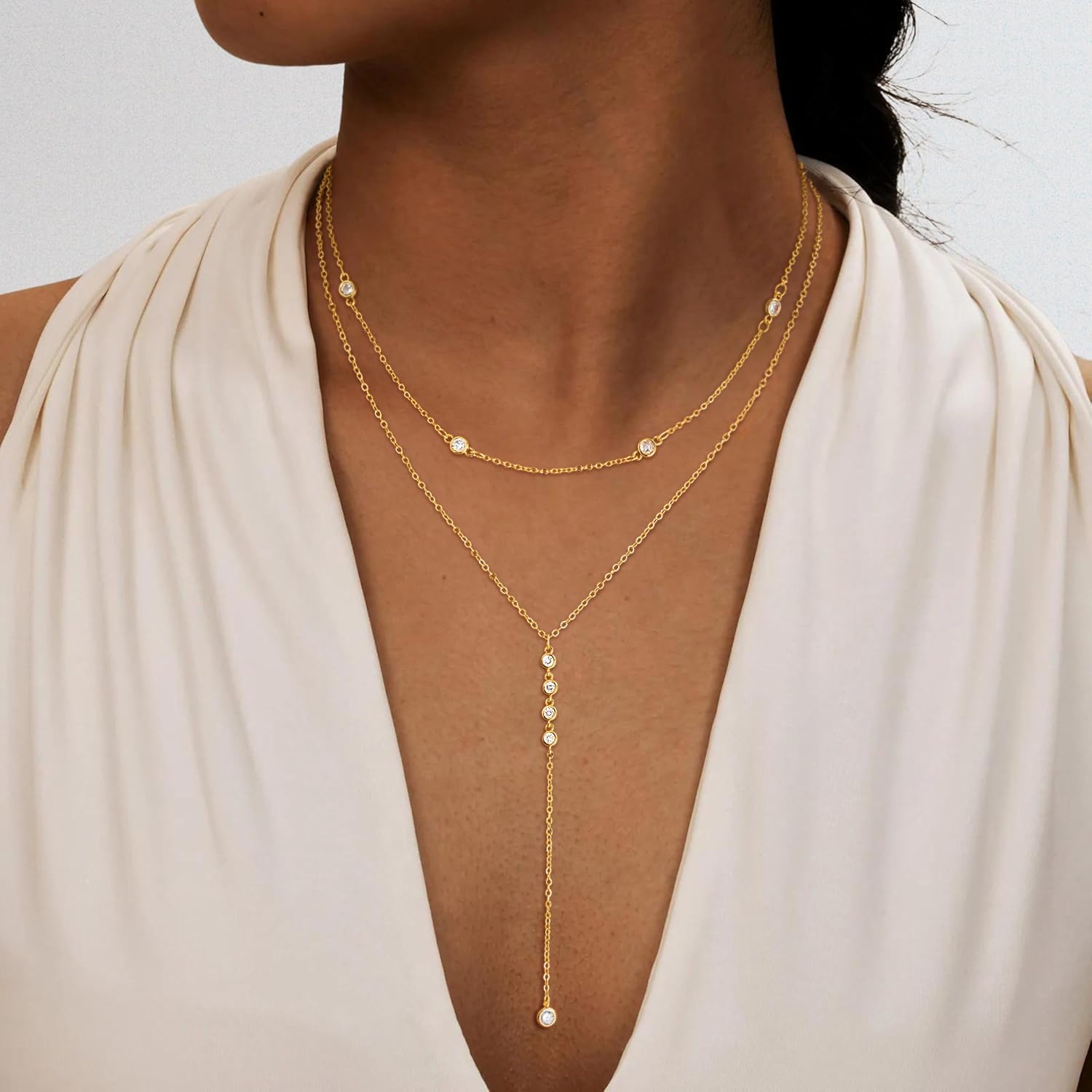 Lariat Necklace for Women, Dainty Long Necklaces, 14k Gold/Silver Plated Y-Shaped Drop Chain Necklace, Simple Layered Necklaces, Trendy Jewelry Valentines Day Gifts for Her - Image 6