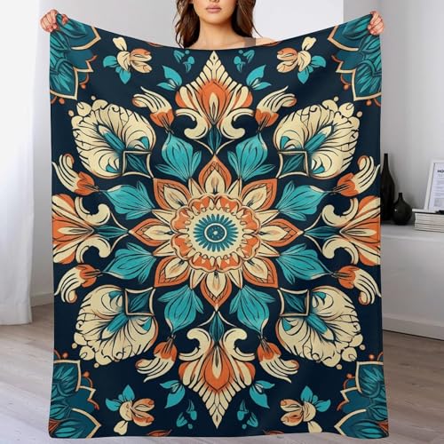 Couverture en flanelle mandala floral toutes saisons pour grand lit et canapé