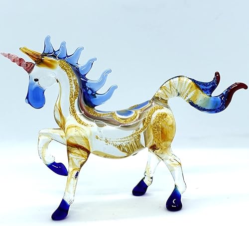 Sansukjai Figuras en miniatura de unicornio soplado a mano, arte de cristal de fantasía, animales de fantasía, regalo coleccionable para decoración
