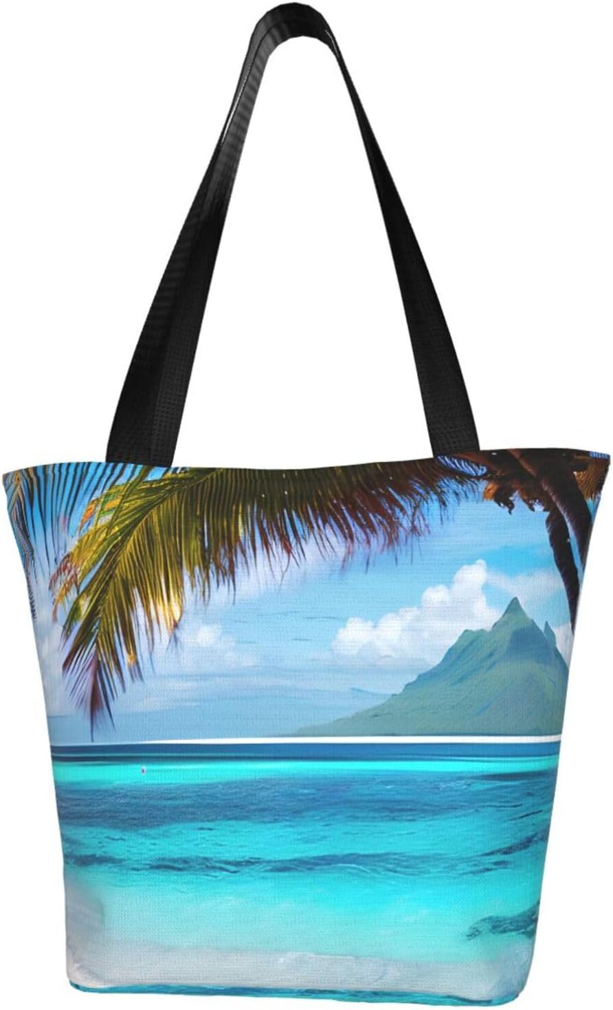 Tahiti Beach Print Comfortable Summer Shoulder Bag Canvas Tote Travel Beach Hiking Shopping Weekend
