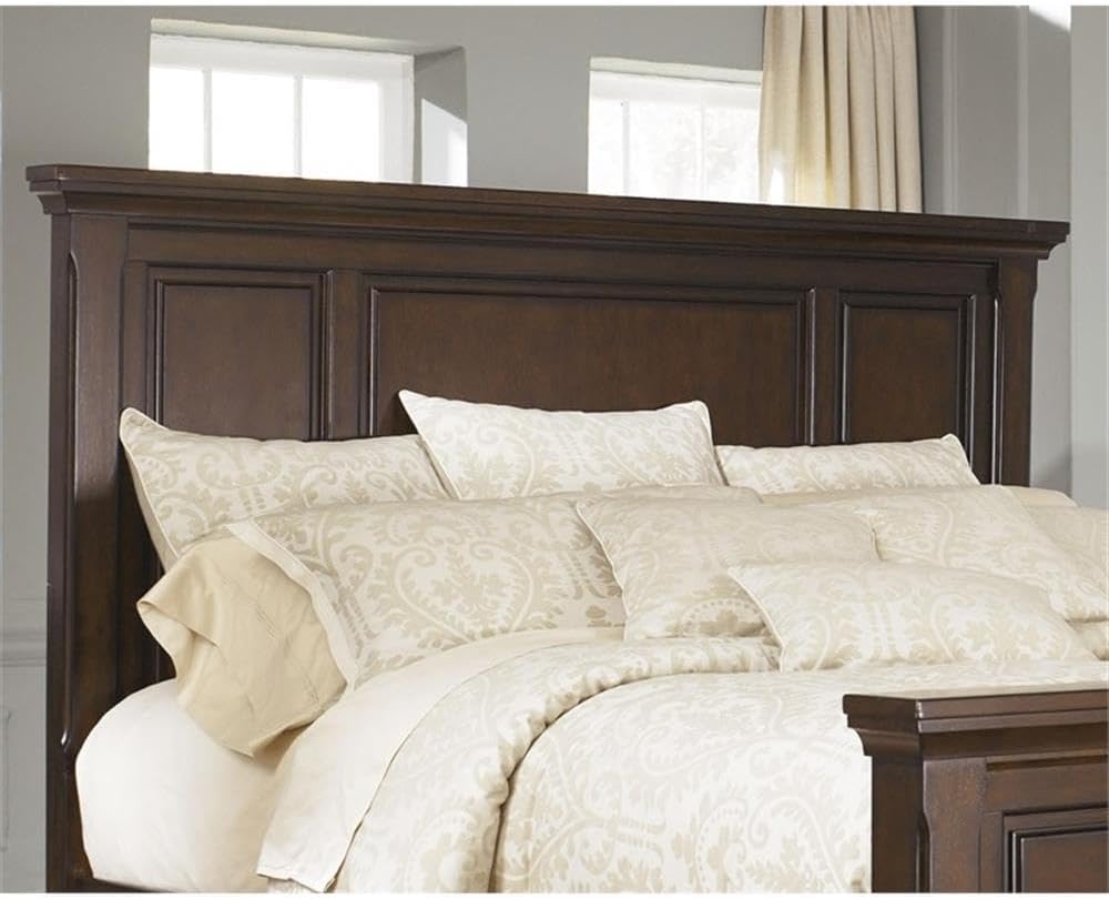 Pemberly Row Contemporary Wood King Panel Headboard, Dark Brown Finish, Solid Wood Construction, Beveled Panel Framing, Rustic Style Headboard for Bedroom Decor