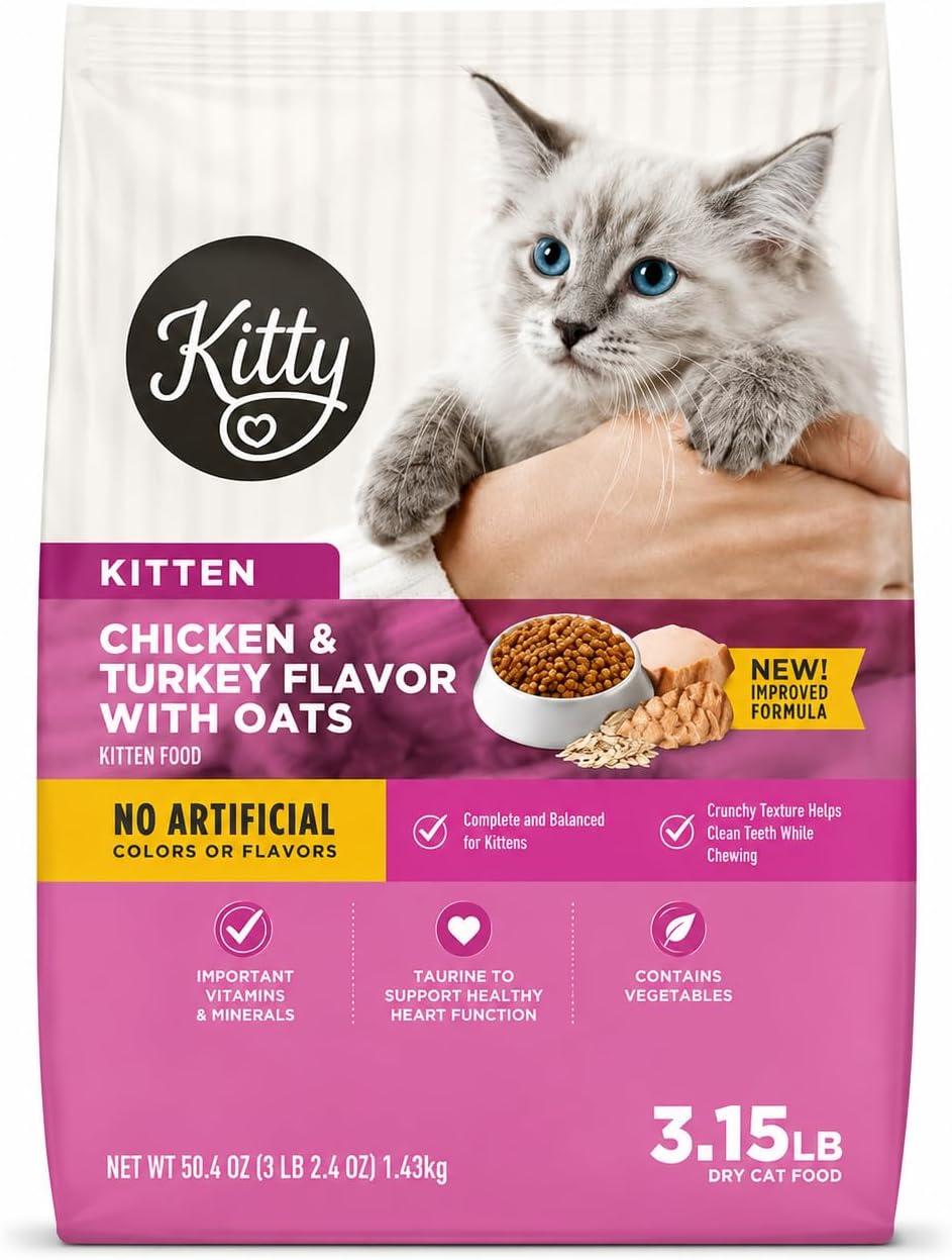 Kitty Chicken & Turkey with Oatmeal Dry Kitten FoodSpecial Kitty Chicken and Turkey Flavor with Oatmeal Kibble Dry Cat Food for Kittens, 3.15 Lb Bag.