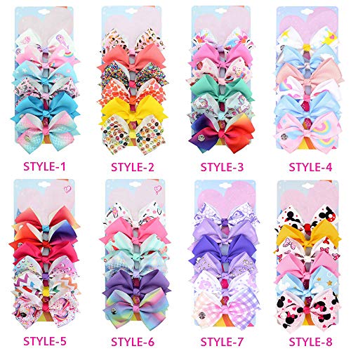 image for TAYESHA 6 Pieces/Set 5 Inches Baby Girl Hair Clips Hair Bows Barrettes