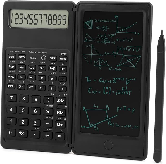 Calculator, zootop Ultra-thin Scientific Calculator with Erasable Writing Board, 12-Digit LCD Mathematical Physics/Geometry/Calculator for Office Calculating, High School & College (Black)