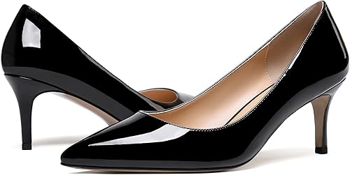 Miniatura 6 de WAYDERNS Zapatos de tacón medio de charol sólido para mujer, con puntera puntiaguda, 2.5 pulgadas