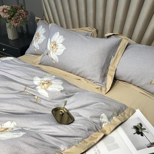 Ganfanren Egypatian Cotton Bedding Set Vintage Garden Flowers Duvet Cover Set With Zipper Comforter Cover Bed Sheet Pillowcases (Color : A, Size : Queen Size 4Pcs) #TOP1