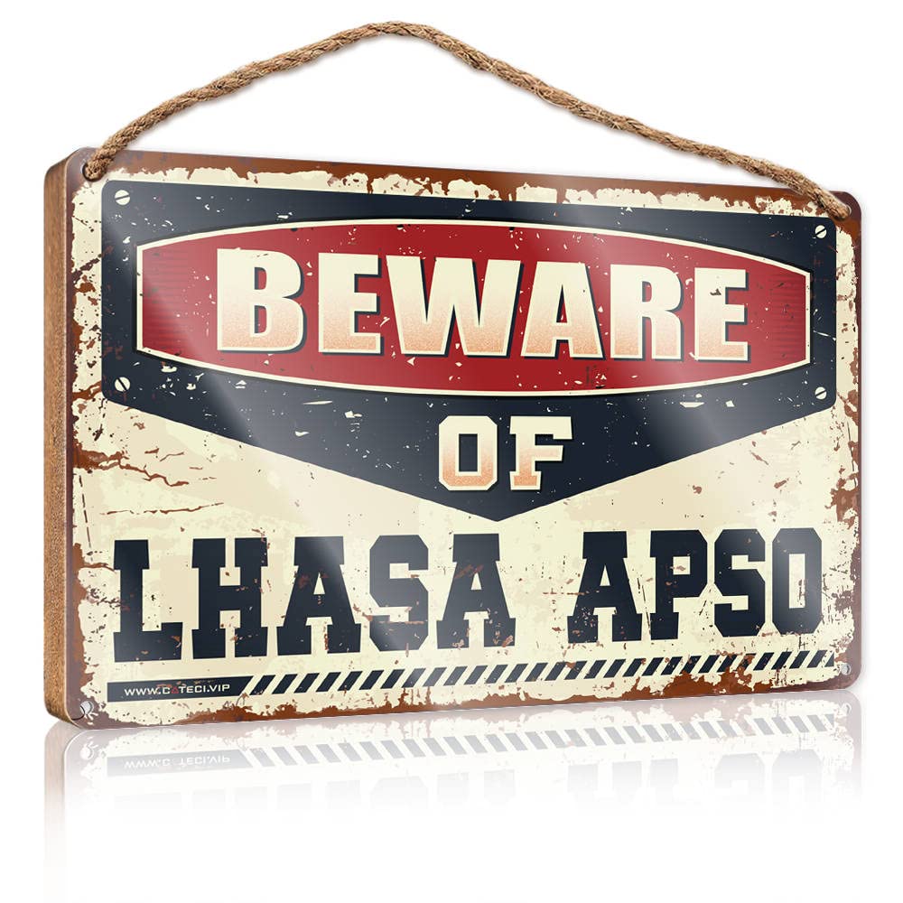 FZFN Wood Sign Decor Beware Of Lhasa Apso Wooden Sign Hello Winter Sign Fall Front Porch Decorations(15X28CM)