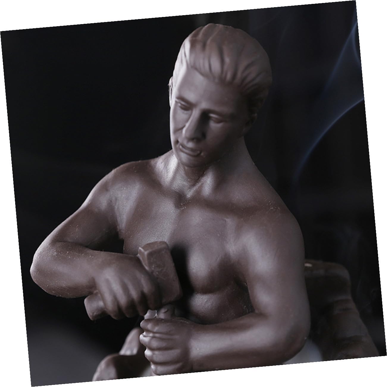 Backflow Incense Holder Ceramic Burner with Self Carving Man Figurine Aroma Therapy Insert for Home and Office Desktop Decoration