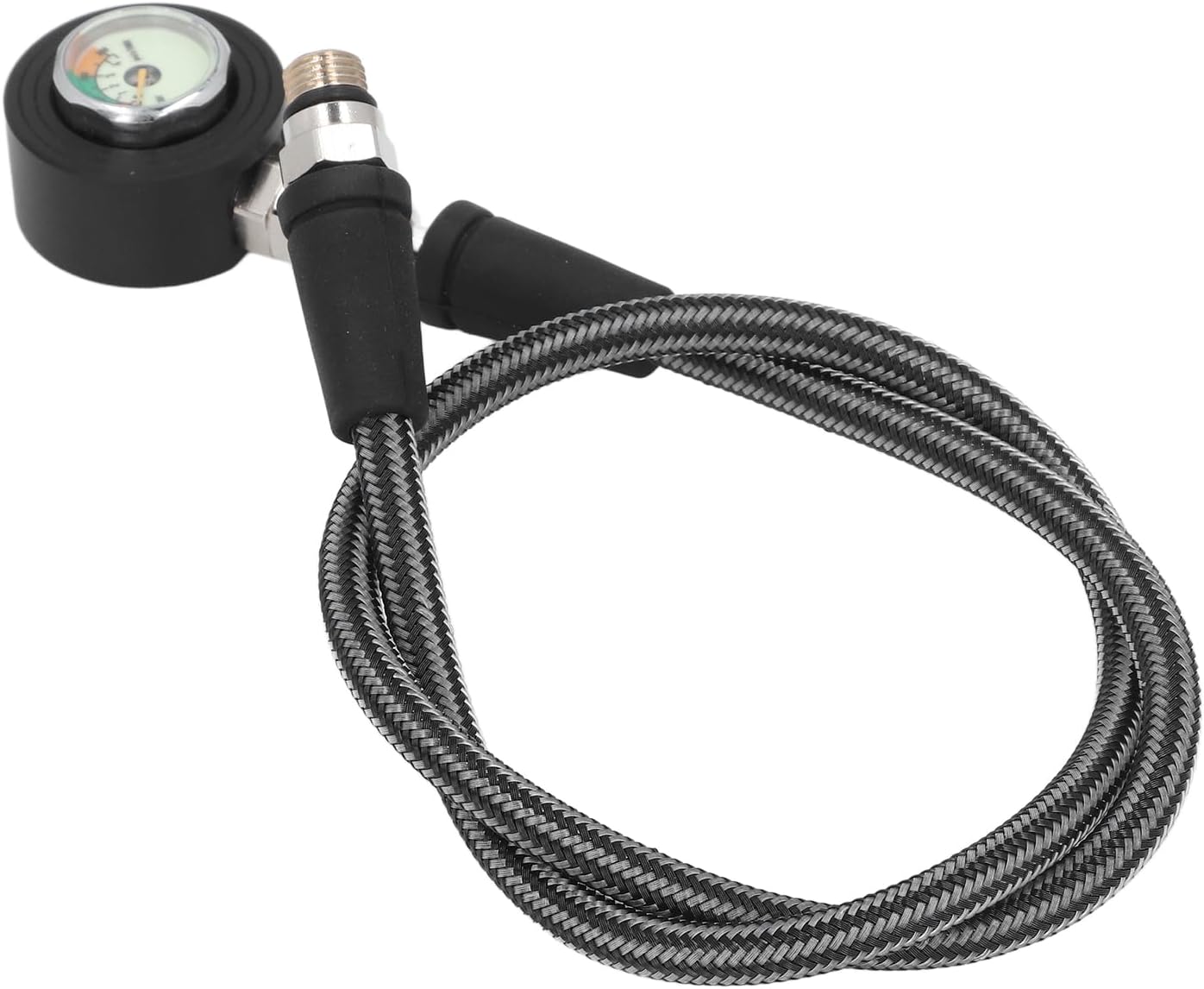 Pongnas Diving Pressure Gauge, Aluminum Alloy Carbon Fiber Weaved Hose High Pressure Diving Submersible Pressure Luminous for Underwater (65cm)