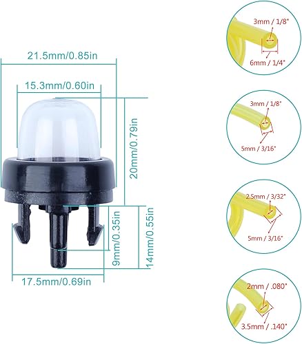 Miniatura 2 de Tubo de manguera de línea de combustible largo de 4 tamaños + 4 bombillas de imprimación para recortadora Husqvarna Weedeater 123L 225 232L 227L