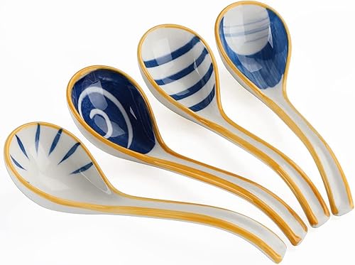 Miniatura 7 de SWEDEN Ceramics - Cucharas de sopa japonesas, cuchara de sopa de mango largo para fideos Pho Ramen, Wonton Dumpling Rice