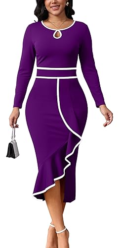 Women's Church Dresses Long Sleeve Work Business Party Dress Bodycon