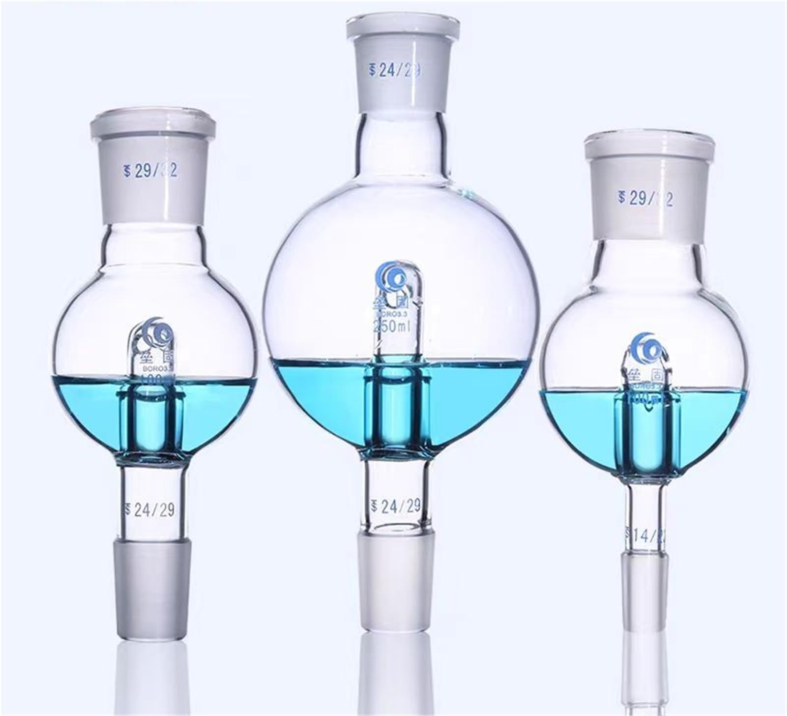matraz de fondo redondo， Evaporador rotatorio de bola de vidrio de borosilicato con trampa de golpes, 50 ml-1000 ml, juntas 14/19/24/29, esmerilado(250ml 24x19)