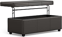 SimpliHome Avalon 44" Lift Top Storage Ottoman - Vegan Leather Coffee Table with Hidden Storage, Tanners Brown