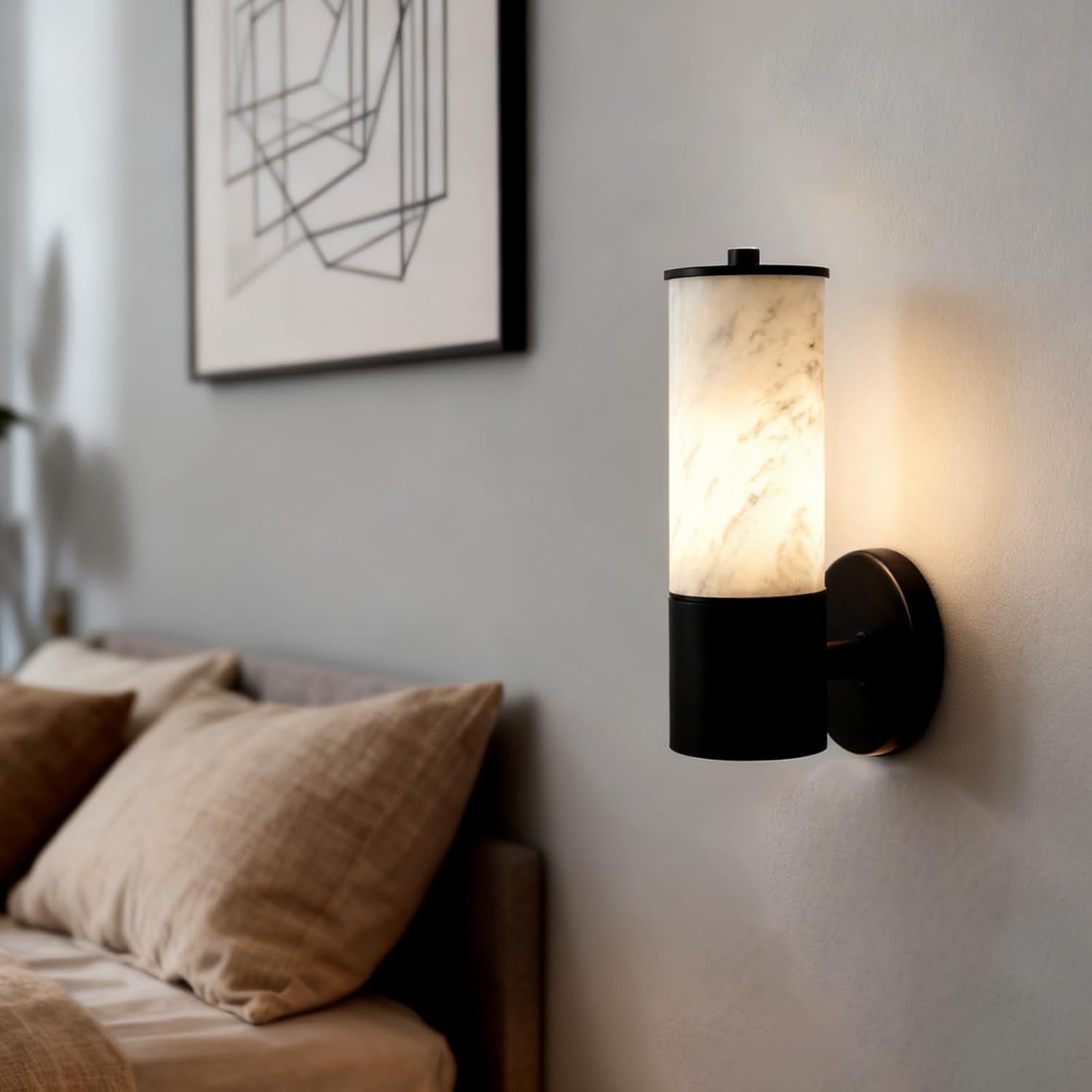 Wall Sconces Modern Sconces Wall Lighting Vanity Light Fixtures with Marble lampshade, Black Wall Mount Lights for Living Room Corridor Mirror Bedroom Stairs(Bulb Include) (Black, 1 pcs)