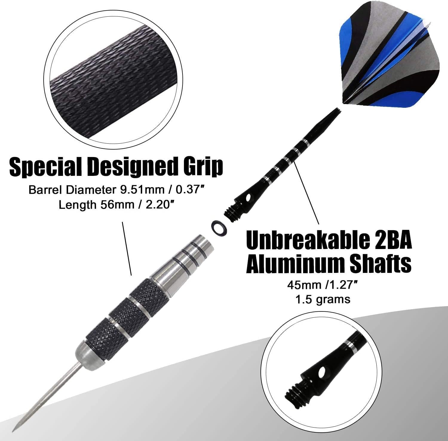 Darts Metal Tip Set Professional Metal Darts for Dartboard Steel Tip Darts with Nonslip Iron Barrel Aluminum Dart Shafts,Extra Flights,Dart Sharpener,Gift Box