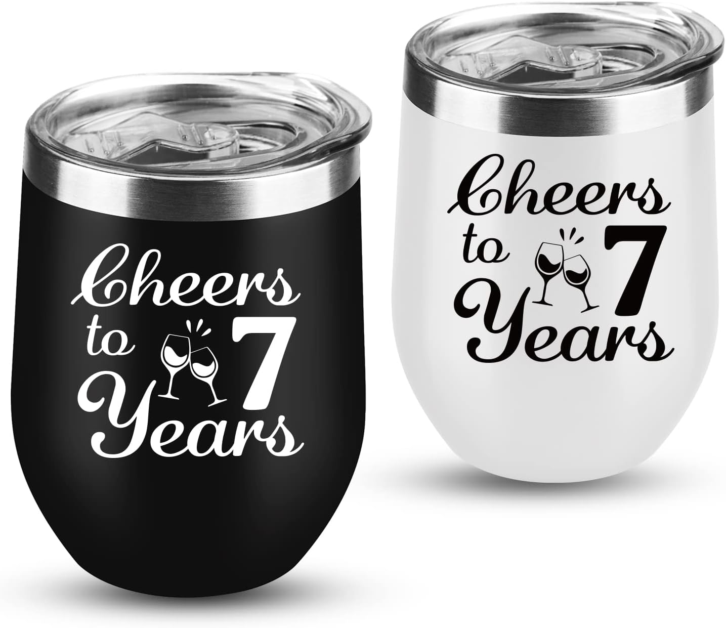 7th Anniversary Copper Wedding Gifts for Couple - 2 Pack Wine Tumbler, 12 OZ