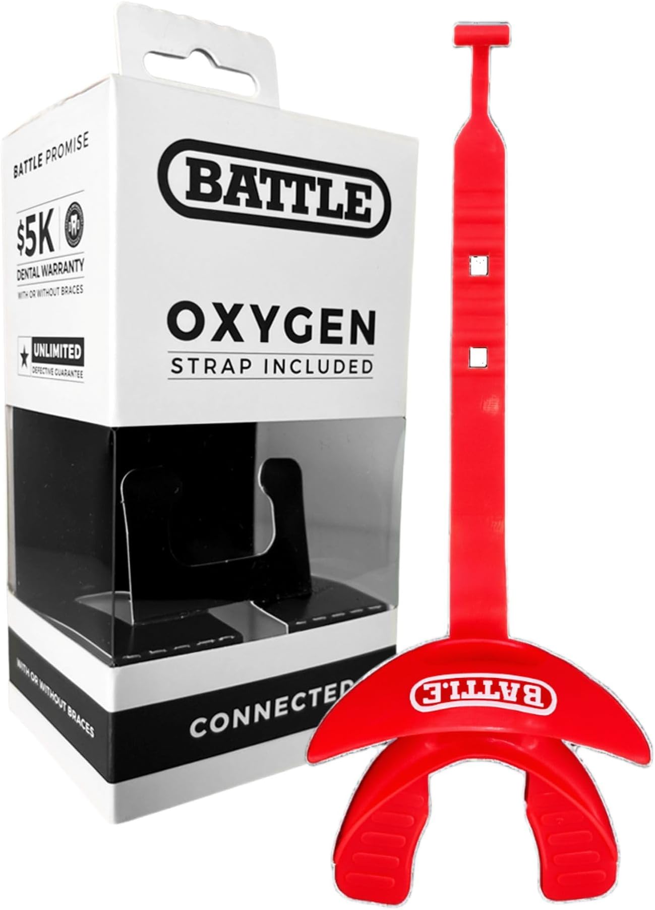 Battle Oxygen Lip Protector Mouthguard with Connected Strap Red