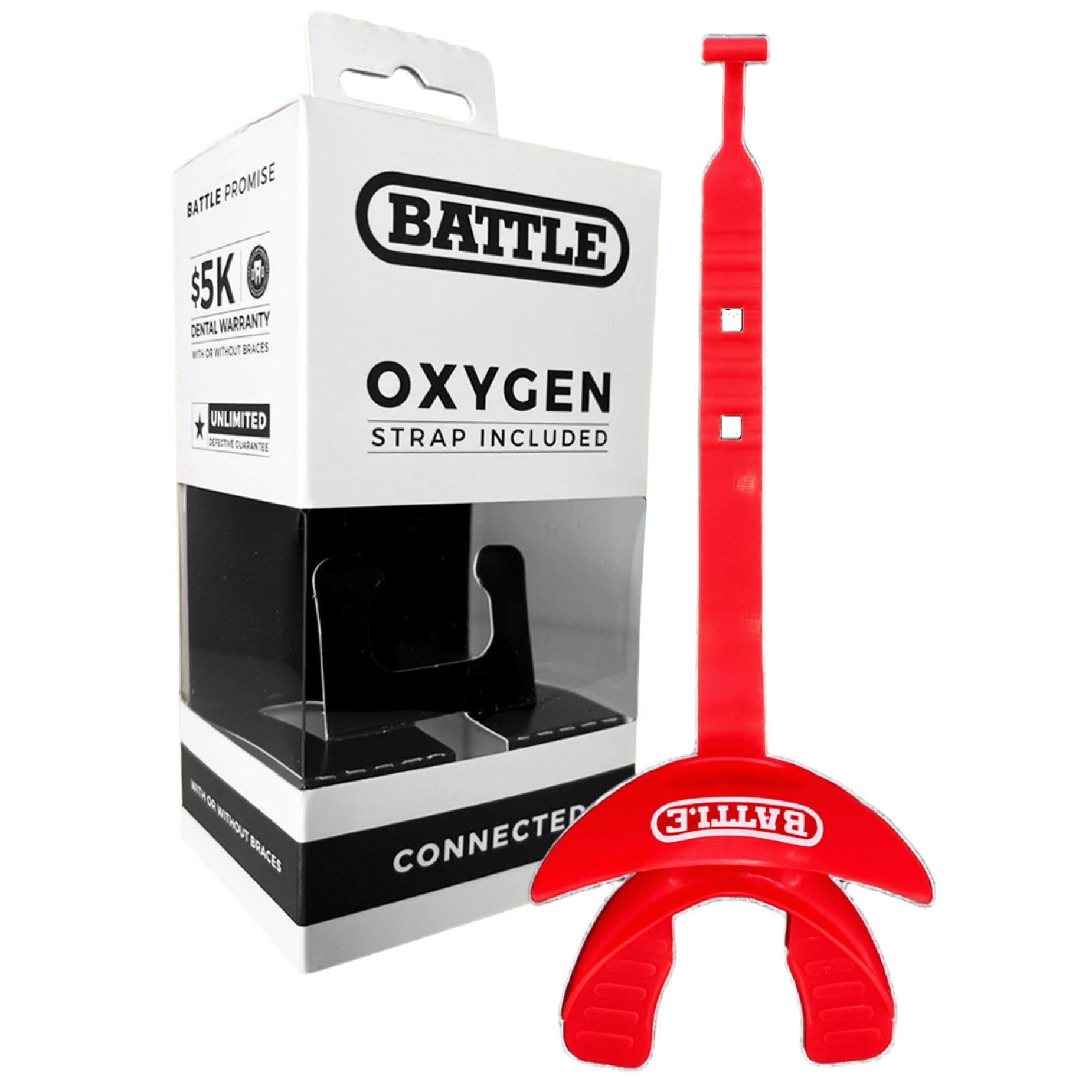 Battle Oxygen Lip Protector Mouthguard with Connected Strap Red