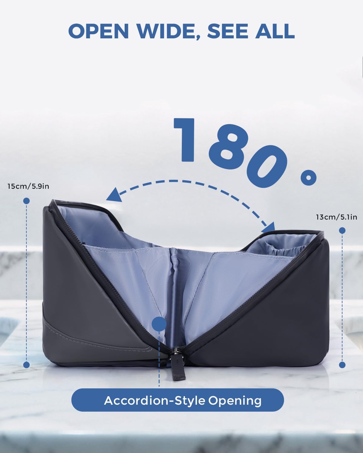 WANDF Toiletry Bag for Men, PU Leather Travel Organizer with Detachable Waterproof Hanging Pouch, Open-Flat Dopp Kit Shaving Bag with Wet Pocket for Travel Toiletries Accessories (Dark Gray) - Image 6