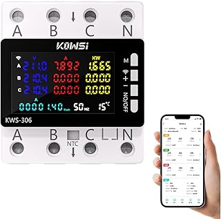 Stromzähler 3-Phasen 4-Draht, 9 in 1 Wlan Tuya Smart Meter mit LCD-Display, Digitaler Stromzähler DIN Hutschiene Drehstromzähler, Geeicht Drehstromzähler für Leistungsmesssystemen Eingesetzt