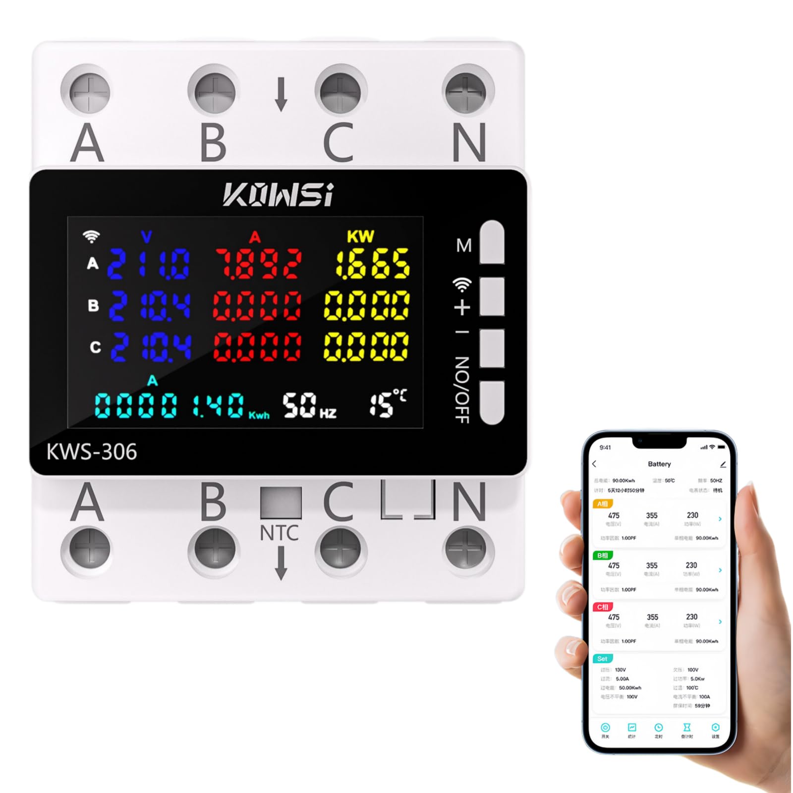 Contatore elettrico trifase a 4 fili, contatore intelligente Tuya Wi-Fi 9 in 1 con display LCD, contatore trifase digitale su guida DIN, contatore trifase calibrato