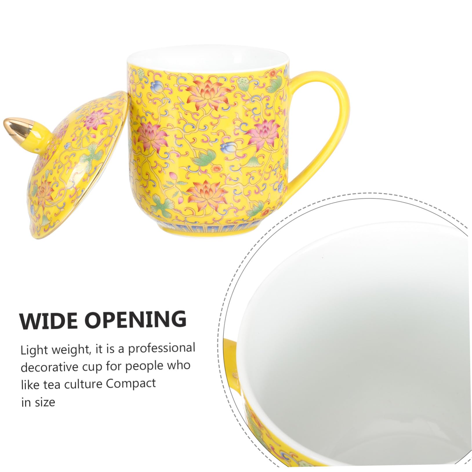 Teetasse Retro Design Chinesischer Stil Keramik mit Deckel und Sieb Gelb Klassischer Chic für Losen Tee Geeignet für Büro und Restaurant