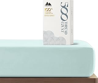 MAYFAIR LINEN Twin Fitted Sheet Only - 500 Thread Count Sea Foam Soft 100% Cotton Sateen Weave Fitted Sheet, Deep Pocket Cooling Sheets, Fits Upto 17