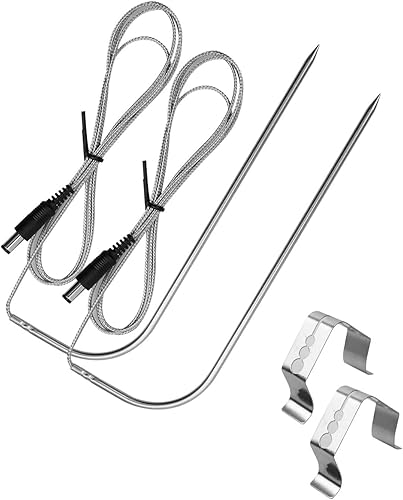 Paquete de 2 sondas de temperatura para carne de repuesto para parrilla de pellets de madera Recteq, accesorios de parrilla Recteq, con 2 clips para