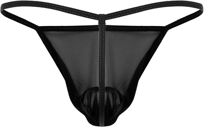 Mens Mesh Thong Underwear Nylon Sheer Bikini Briefs Bulge Pouch with A Sheath