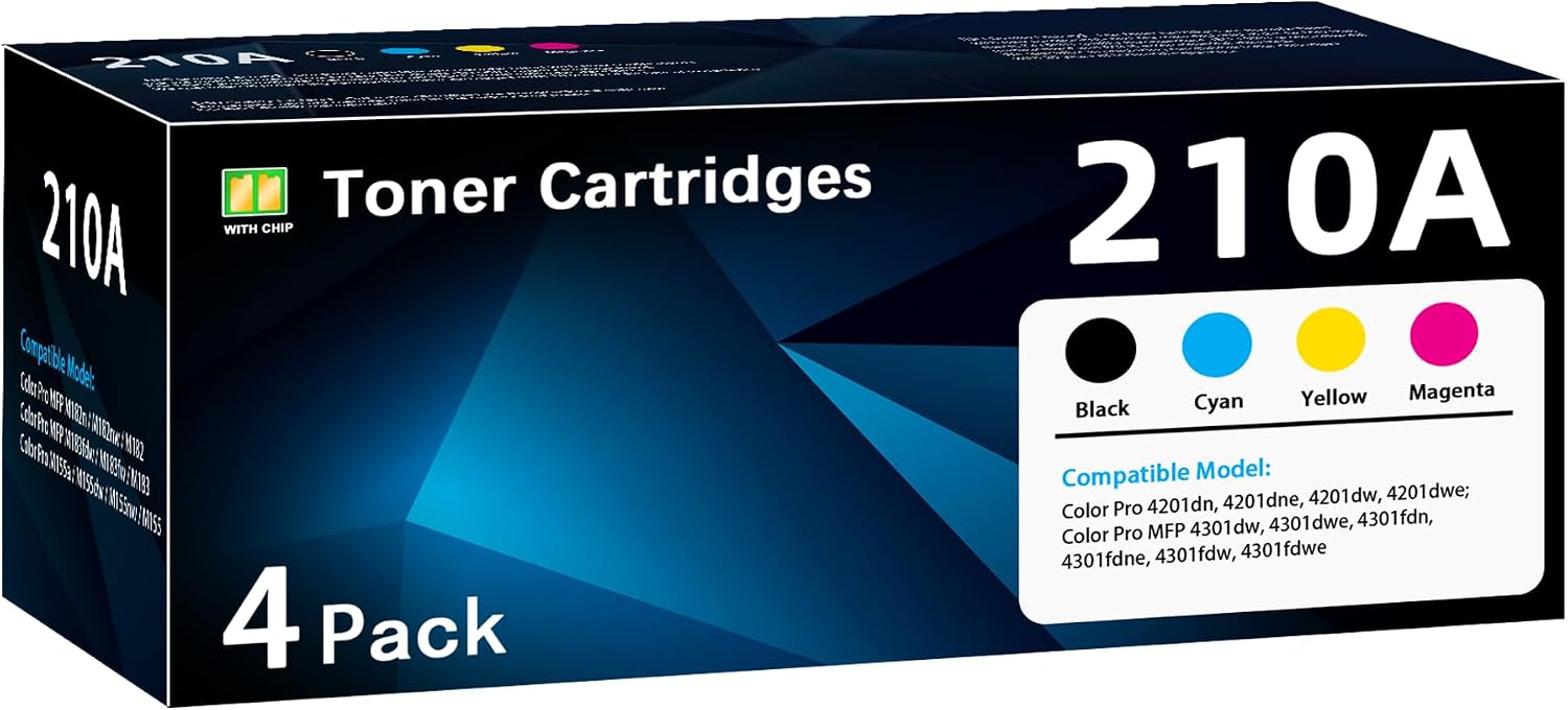210A Toner Cartridges 4 Pack High Yield: Color Laser Pro MFP 4301fdw Replacement for HP 210A 210X Toner Pro MFP 4301fdw 4201dw 4201dn 4301fdn 4301dw 4301dwe 4301fdne 4301fdwe 4201dne 4201dwe Printer