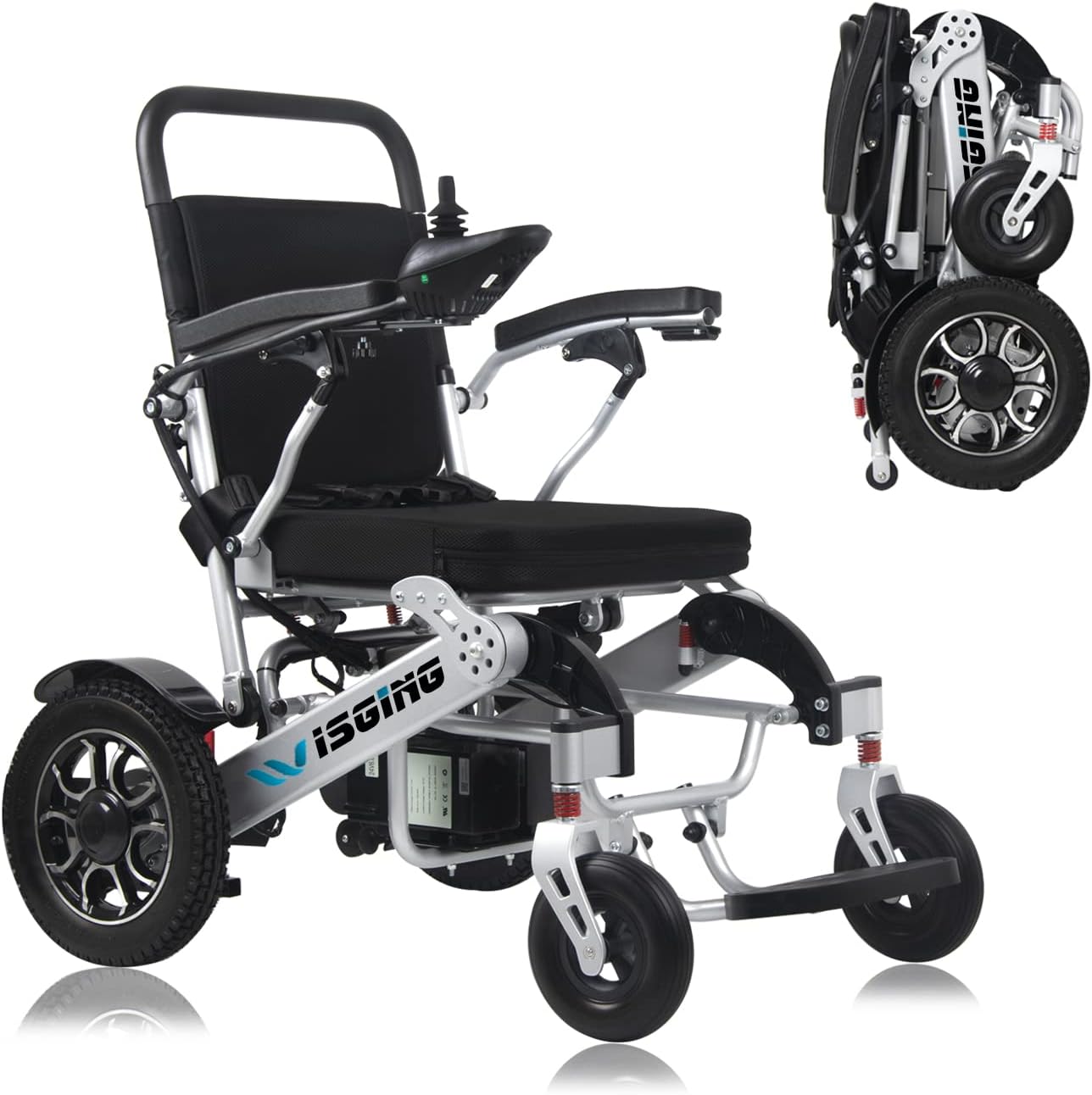2021 Folding Electric Powered Wheelchair Lightweight Portable Smart Chair Personal Mobility Scooter Wheelchair - Weighs only 58 lbs with Battery - Supports 400 lb (Silver) : Everything Else