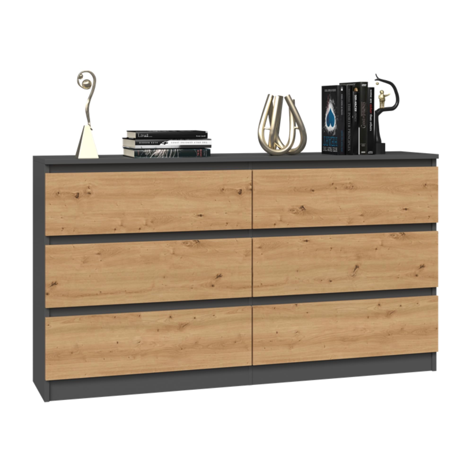 Home Collective Kommode, Schlafzimmer Flur, Schrank, Sideboard, Highboard mit 6 Schubladen, Breite 140 cm Höhe 75 | Anthrazit Artisan Perfekt für Wohnzimmer, Schlafzimmer oder Esszimmer
