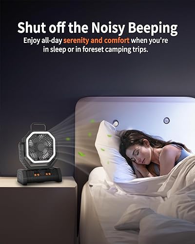 Miniatura 3 de ADUST Ventilador portátil para campamento, funciona con pilas, con luz LED, ventilador oscilante recargable de 20000 mAh con gancho colgante de Negro