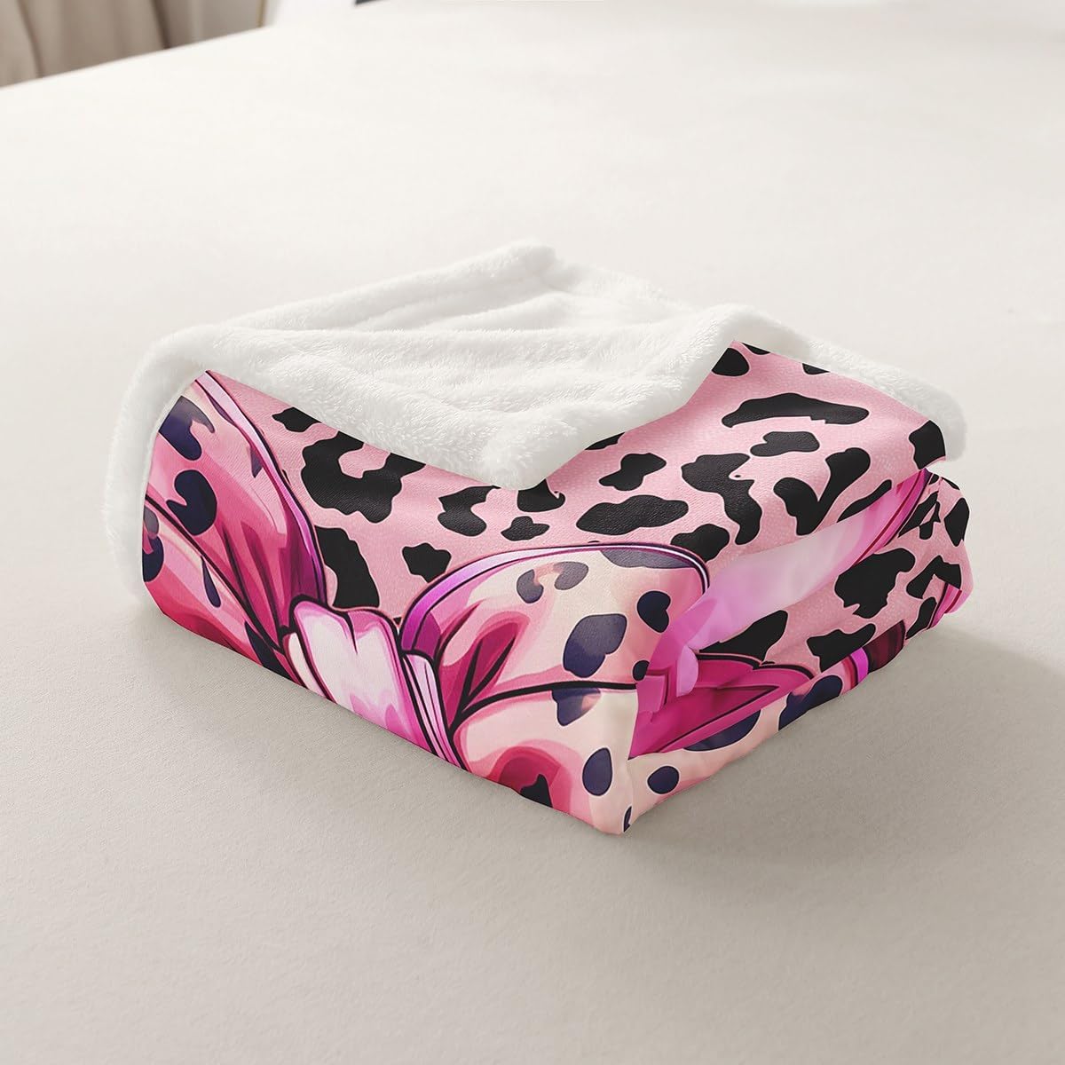 Pink Leopard Print Throw Blanket Boys Girls,Pink Bow Tie Butterfly Knot Princess Fuzzy Blanket All Seasons Bed Blanket,Cartoon Bowknot Plush Blanket Soft Warm Bed Throw,Twin (60 x 80 Inches)