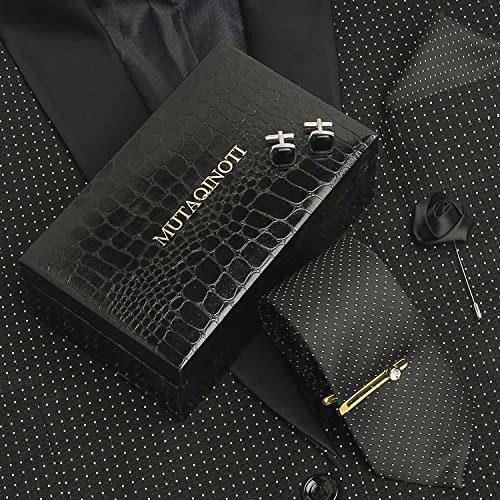 Image of MUTAQINOTI Mens Woven Premium Silk Necktie Suit Accessories Set With Pocket Square Cufflinks Brooch Golden Tie Pin (TEGP2)