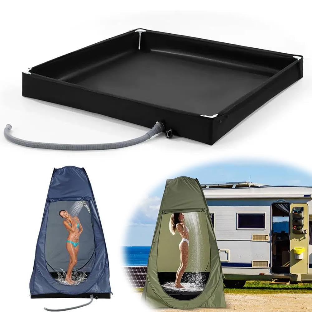 Piattaforma Doccia Portatile Aggiornata, Base Doccia da Campeggio Pieghevole 2-in-1 con Tubo di Scarico, Base Doccia Esterna, Tappetino Doccia da Campeggio per Campeggio, RV, Esterno, Interno e Box