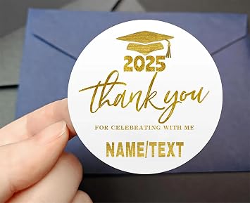 Custom White Round Gold Foil Vinyl Stickers, Personalized Graduation Stickers,Personalized Labels for Birthdays,Graduation,Wedding Parties, DIY Crafts, Scrapbooking 2.5inch