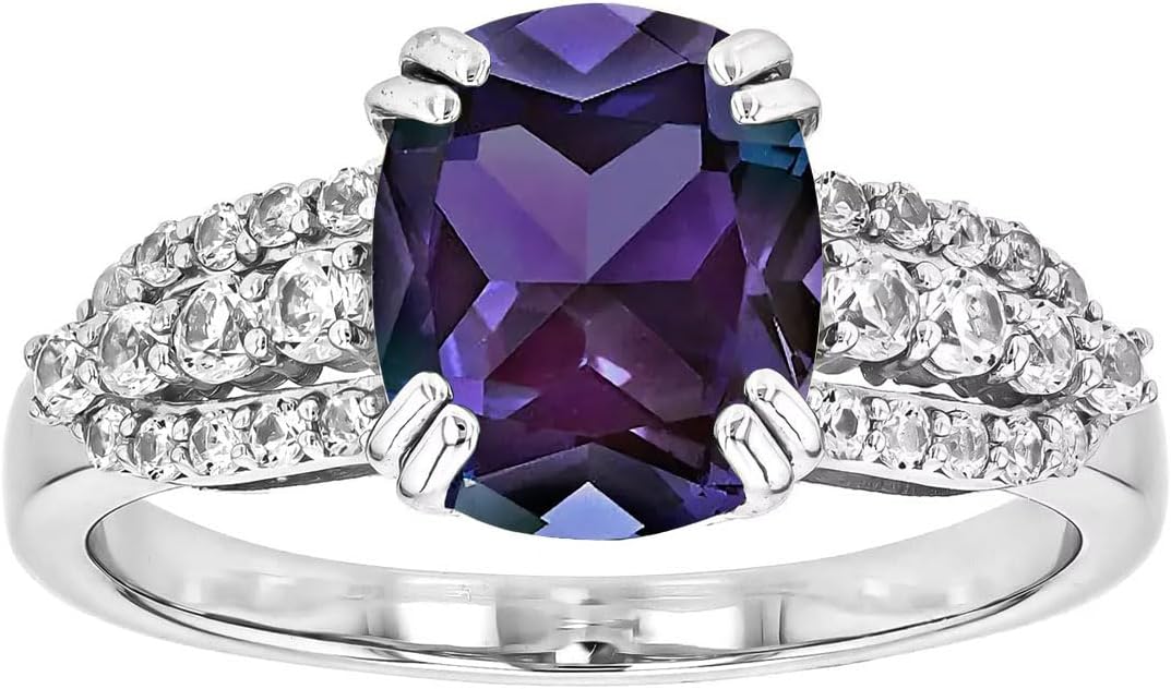 10K 14K 18K Gold 2 Carat Cushion Cut Gemstone Engagement Rings for Women with Moissanites/Diamonds 8X6MM Cushion Birthstone Promise Anniversary Ring for Her Size 3-15