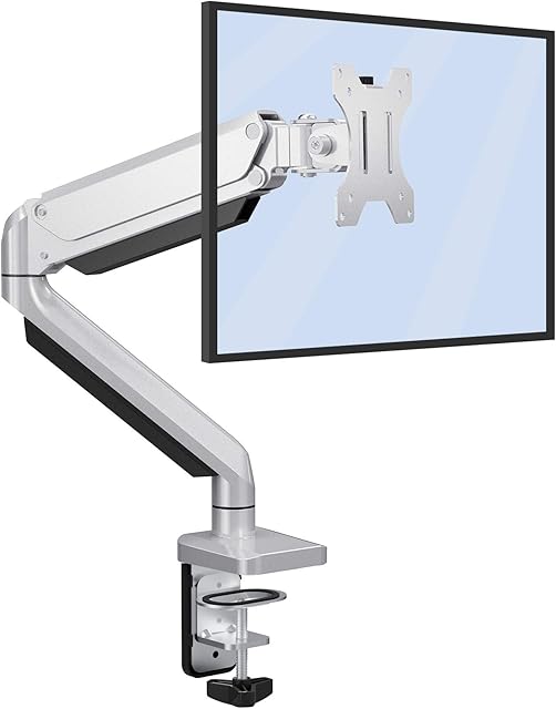 ErGear Single Monitor Arm Gas Spring for 13-32 Screen, Full Range Motion Design Ergonomic Monitor Stand, Monitor Mount Tilt ±45° Swivel 180° Rotation 360°, VESA 75/100mm Weight max. 8KG - Silver