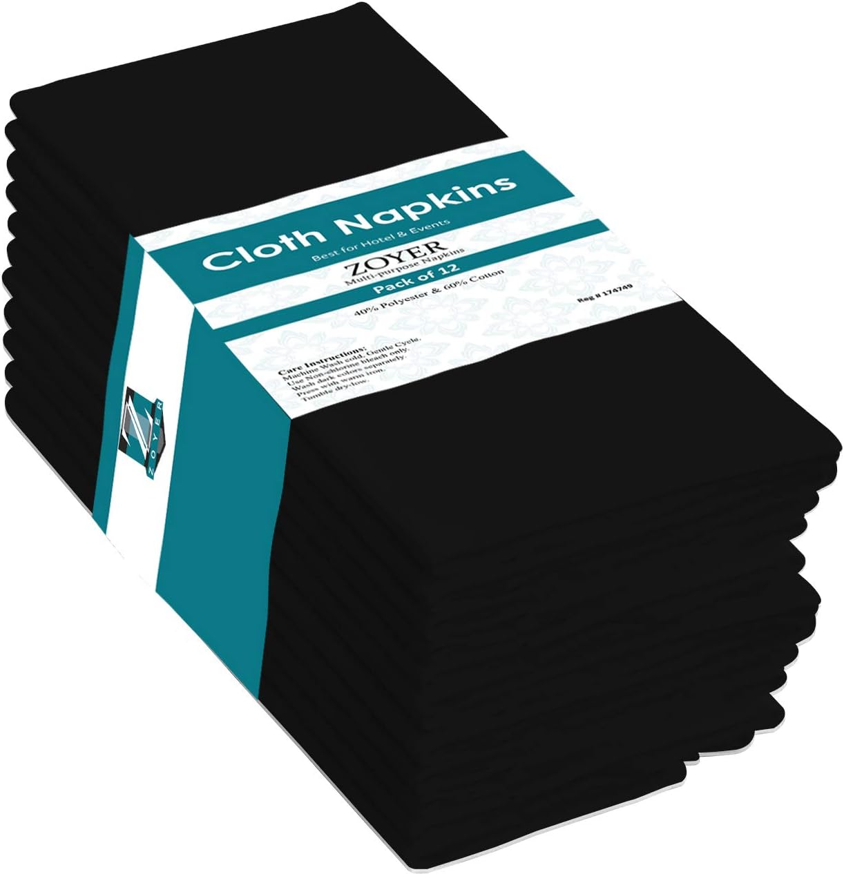 Zoyer Black Cloth Napkins Cloth Napkins Set of 12 Cotton